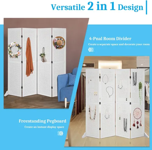 Miniatura 6 de Bonnlo Tablero de Clavijas de 4 Paneles Independiente, Organizador de Tablero de Exhibición Portátil de 5 Pies para Espectáculo de Artesanías