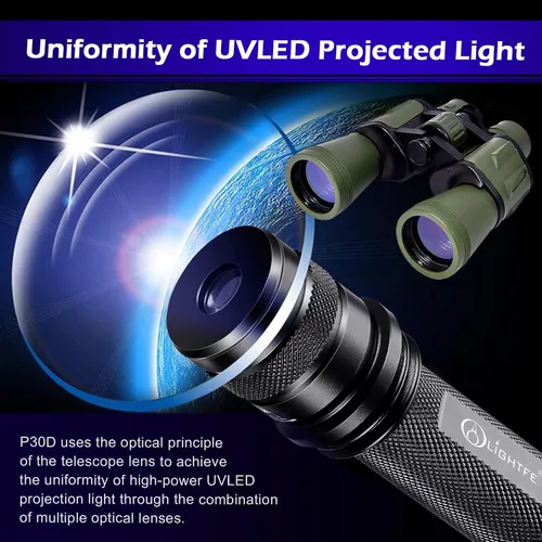 Miniatura 3 de Linterna de luz UV uniforme P30D, UVLED de 365 nm de alta potencia, adecuada para mineral, jade, manchas de orina de mascotas, manchas, detección