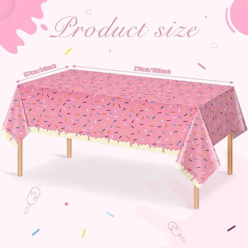 Miniatura 2 de 3 Piezas Mantel de Donas con Chispitas, Mantel de Mesa de Helado Rosa, Cubiertas de Mesa Rectangulares de Plástico Desechable para Niña Bebé Dulce