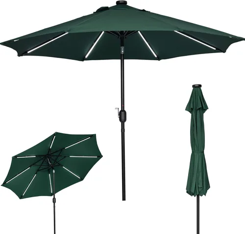 Miniatura 9 de Sunnyglade Sombrilla solar de patio con luz LED para exteriores de 9 pies con 8 tiras de luces LED y 8 varillas, práctico sistema de elevación