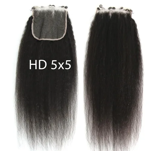 Miniatura 28 de Afro Kinky Curly 5x5 HD Cierre de encaje prearrancado con borde rizado de bebé 4B 4C, cierre de encaje HD de cabello humano transparente