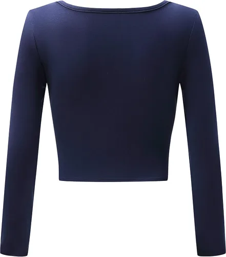 Miniatura 4 de OThread & Co. Camiseta corta de manga larga con cuello cuadrado para mujer