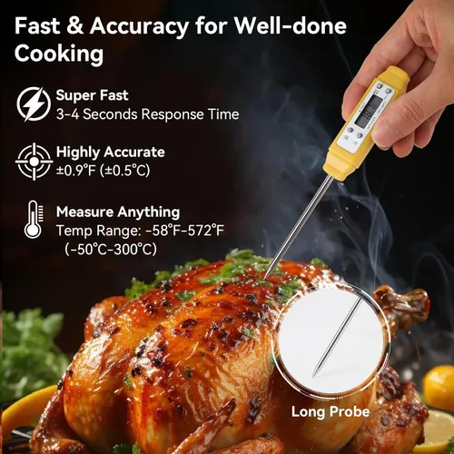 Miniatura 2 de Akozon Termómetro digital para alimentos Pluma de calibración automática Termómetro electrónico de bolsillo de alta precisión Amarillo para el hogar