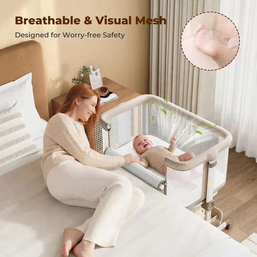 Miniatura 2 de Ezebaby Moisés de noche, moisés portátil para bebés recién nacidos con 7 alturas ajustables y todos los lados de malla, cuna para recién nacidos
