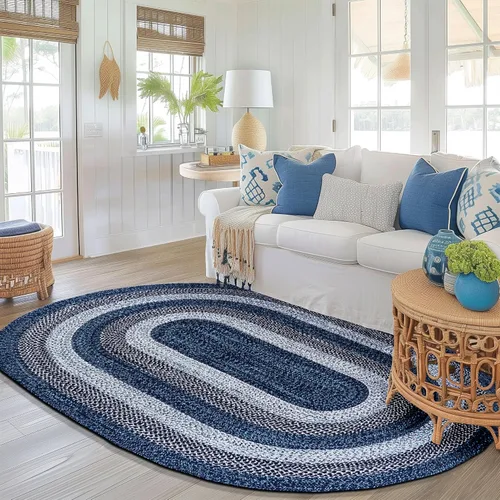 Miniatura 12 de Super Area Rugs - Alfombra trenzada rústica en tonos taupe y gris oscuro, ovalada para puerta/entrada principal, alfombra tejida para exteriores, 2