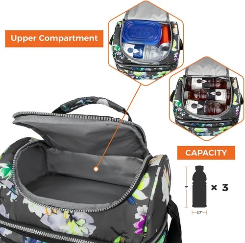Miniatura 8 de OPUX Lonchera para mujeres, bolsa de almuerzo grande aislada para adultos, trabajo, doble cubierta, lonchera para preparar comidas, compartimento