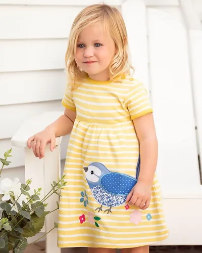 Miniatura 3 de KISSOURBABY Vestido de manga corta de algodón suave para niñas pequeñas, vestido casual de dibujos animados