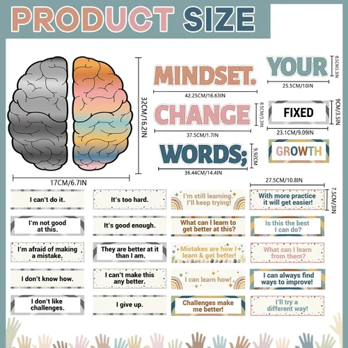 Miniatura 2 de ZOIIWA Tablero de anuncios boho Rainbow Growth Mindset, póster inspirador de mentalidad de crecimiento, póster bohemio motivacional para profesores