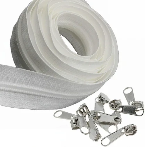 Leekayer The Yard - Cremalleras de bobina de nailon blanco #5 a granel de 10 yardas con 25 deslizadores plateados para costura DIY bolsa de