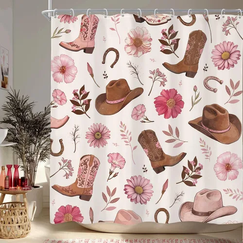 Miniatura 18 de Newsely Cortina de Ducha Pequeña para Caseta RV Occidental Azteca de Cactus 36Wx72H Pulgadas Campista Suroeste Boho Geométrica Étnica Cortina