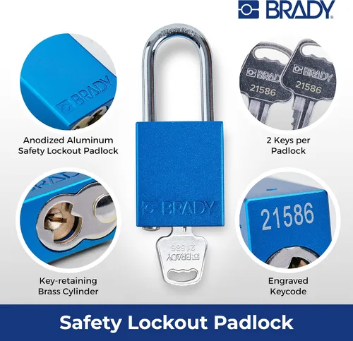 Miniatura 3 de Brady SDAL-BLU-38ST-KA6 - Juego de candados de bloqueo de seguridad, paquete de 6, color azul, con igual llave, 2 llaves por candado