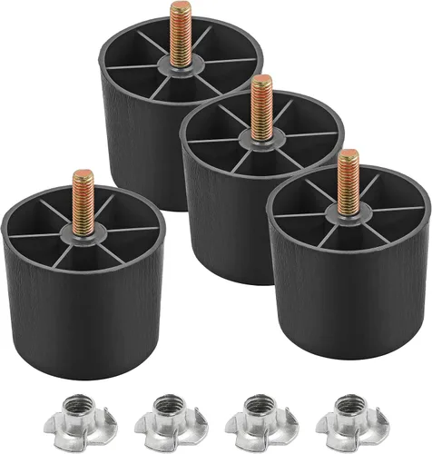 Miniatura 19 de Pernos de rosca métrica M8-1.25, patas de plástico para muebles de 2.4 pulgadas, patas de sofá redondas negras cónicas con tuercas en T, repuesto