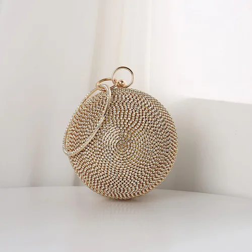 Miniatura 5 de Bolso de mano redondo de cristal para mujer, bolso de noche con diamantes de imitación, lentejuelas brillantes, bolso de hombro con purpurina, bolso