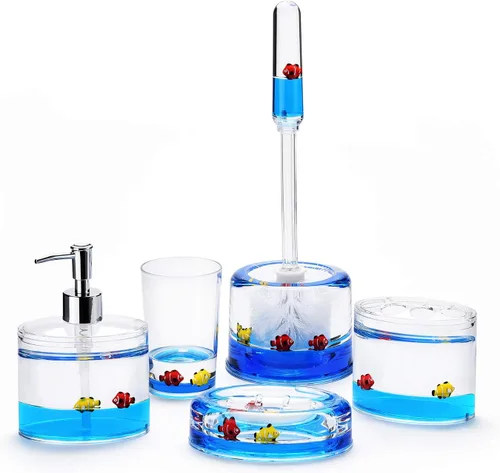 Miniatura 16 de Locco Decor - Juego de 4 piezas de accesorios para tocador de baño, acrílico líquido con movimiento flotante 3D en forma de hoja