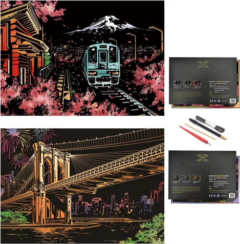 Miniatura 7 de Kit de manualidades de papel de pintura para arañazos para adultos (16 x 11 pulgadas), juego de arte de grabado de lámina de bricolaje, regalo