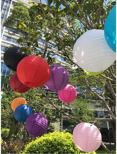 Miniatura 6 de BEISHIDA 16 piezas de linternas de papel multicolores, redondas y colgantes, estilo chino/japonés, para bodas, cumpleaños, baby shower, aulas