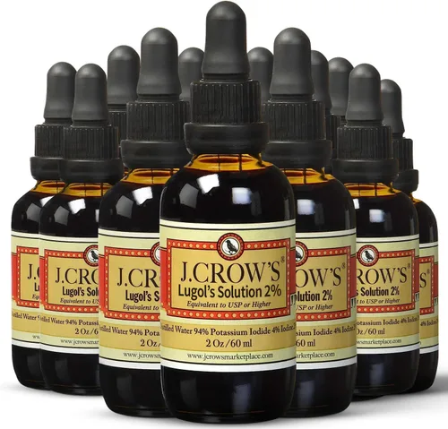 Miniatura 10 de J.CROW'S® Solución de Lugol de Yodo 2% 2 oz (2 Botellas) – Líquido Premium de Yodo y Yoduro de Potasio, Extracto Natural de Salmuera Libre de Gluten