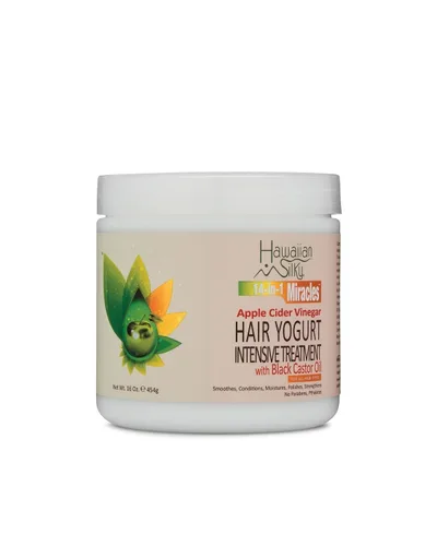 Hawaiian Silky Hawaiian Silky - Tratamiento intensivo de yogur para el cabello milagros 14 en 1 con aceite de ricino negro, 16 onzas, blanco, 16
