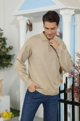 Miniatura 4 de Polo de punto casual para hombre, camisa clásica de manga larga, térmica, básica, con botones