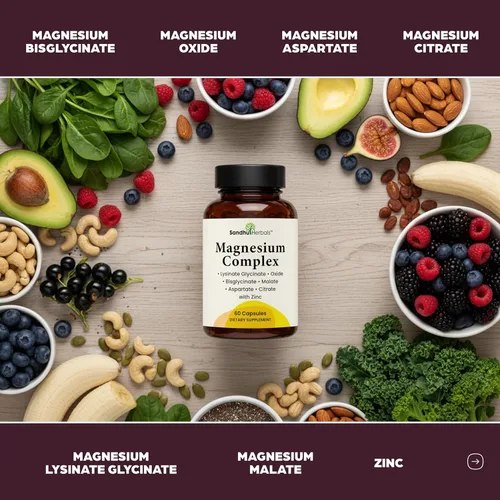 Miniatura 5 de Complejo completo de magnesio de 500 mg para mujeres y hombres 60 cápsulas Suplemento Mag 6 en 1 con zinc Calidad del sueño y salud muscular