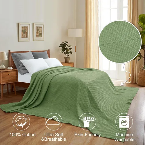 Miniatura 2 de PHF - Manta de punto gofre 100% algodón, prelavada, tamaño familiar, extra grande, tamaño King, 120"x 120" - Resistente a los enganchones, ligera