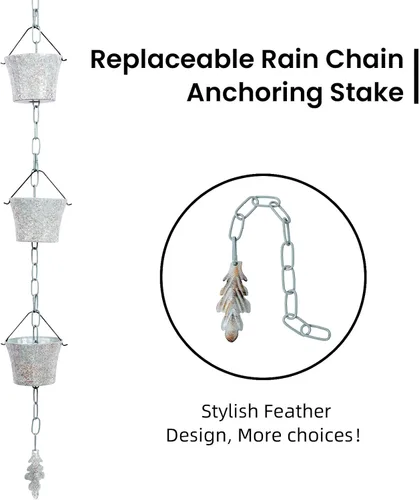 Miniatura 5 de Cadena de lluvia para canaletas con adaptador, juego de cadenas de lluvia de hierro forjado de 8.5 pies, no se oxida, tiene drenaje con estaca