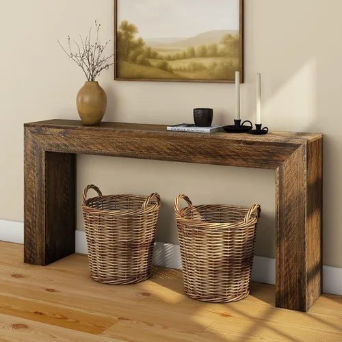 Miniatura 7 de Plank+Beam Mesa Consola Grand, Mesa de Sofá Moderna de Madera Maciza de 56 Pulgadas, Mesa de Entrada Estrecha para Pasillo, Detrás del Sofá, Sala