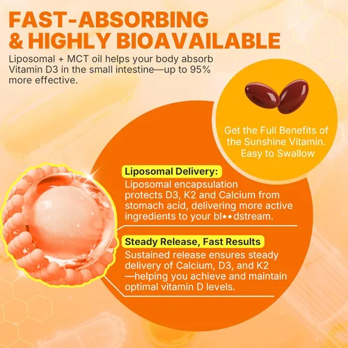 Miniatura 7 de Vitamina D3 20,000 UI + Vitamina K2 (MK4 y MK7) 200 mcg + citrato de calcio, vitamina D3 K2 Softgel óptimo - Hueso y músculo fuertes, absorción