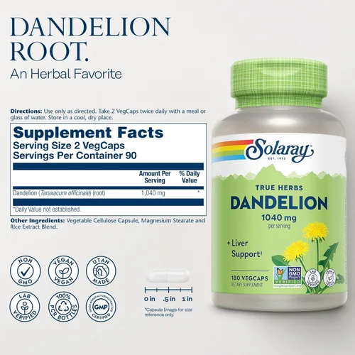 Miniatura 2 de SOLARAY Suplemento de raíz de diente de león, apoyo saludable para los riñones y el hígado, 1,040 mg por porción, vegano, verificado por