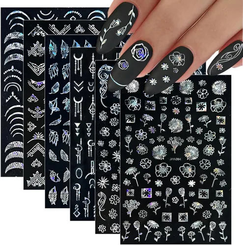 Miniatura 12 de 12 hojas de calcomanías de uñas doradas, calcomanías de uñas autoadhesivas 3D de metal con diseño de rayas geométricas onduladas, diseños de arte