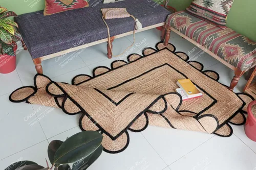 Miniatura 5 de Chouhan Rugs Alfombra de Área de Yute Natural Trenzada a Mano Runner Negro con Escalopes