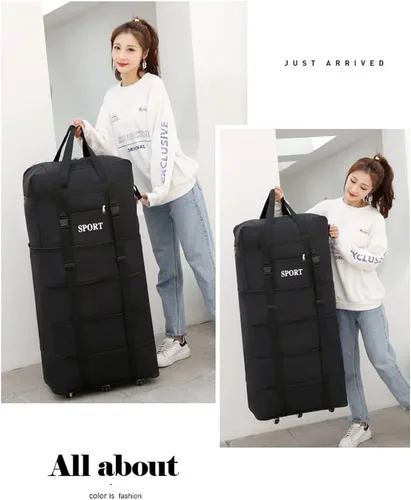 Miniatura 9 de Bolsa de viaje Oxford expandible extra grande con ruedas, impermeable, ligera, plegable, maleta, Entramado, Equipaje extensible central rígido