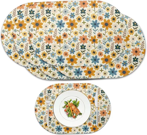 Miniatura 49 de Blue Flower Dining Table Mats Set of 2 Hummingbird Heat Resistant Placemats Washable and Wipeable Non Slip Place Mat, Waterproof Modern Dining Table
