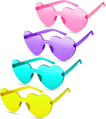 TOODOO 4 piezas de gafas de sol sin montura en forma de corazón transparente color caramelo gafas de fiesta