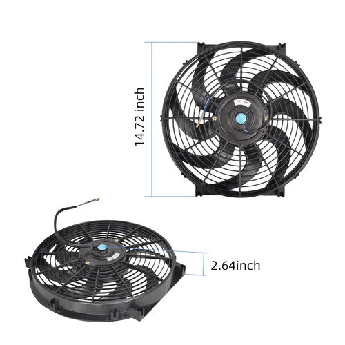 Miniatura 4 de Ventilador de radiador de refrigeración eléctrica delgado de 14 pulgadas, de empuje/tracción, universal de alto rendimiento, 12 V, 90 W, con kit