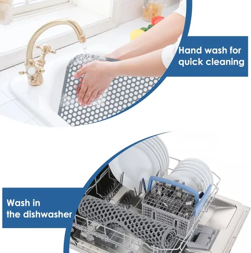 Miniatura 6 de Bestjing Paquete de 2 Alfombrillas Protectoras de Silicona para Fregadero de Cocina con Drenaje Trasero - 13.58''x 11.6'' Accesorio para Fregadero