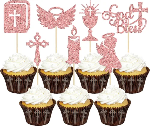Miniatura 13 de Gyufise Decoración para pastel de primera comunión para bautismo cristiano, decoración religiosa de Dios bendiga Baby Shower para niños, decoración