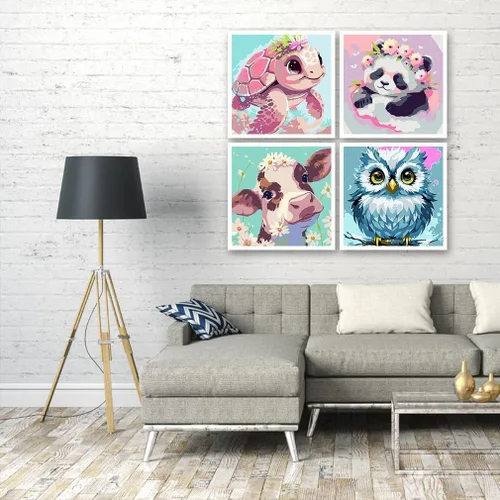 Miniatura 5 de FQOVKYN Paquete de 4 pinturas por números para niños, kit de pintura por números de animales lindos para adultos principiantes, pintura acrílica