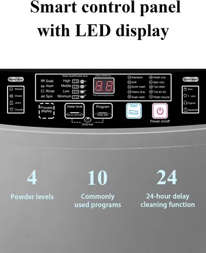 Miniatura 5 de KRIB BLING Lavadora completamente automática con pantalla LED, bomba de drenaje de lavadora de 25 libras, 10 programas y 8 opciones de niveles