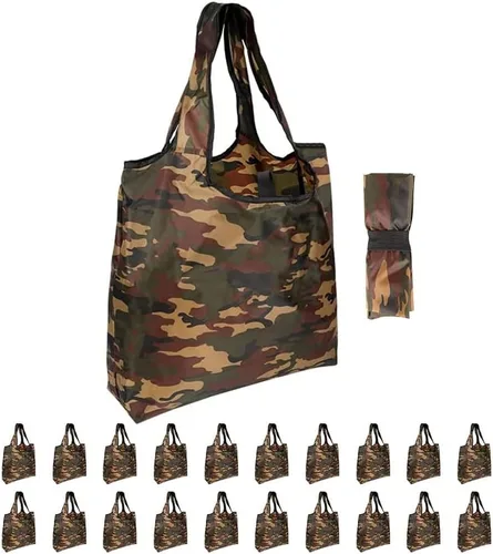 Miniatura 9 de Aricsen Paquete de 20 bolsas de comestibles reutilizables de 15 x 4.5 x 15 pulgadas con asas a granel, bolsas de cocina plegables de gran capacidad