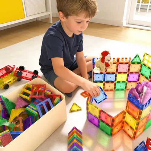 Miniatura 6 de Coodoo 60 PIEZAS Bloques Magnéticos de Construcción para Niños Juguetes STEM Bloques Magnéticos Juguetes Sensoriales Juegos para Niños Imán Juego