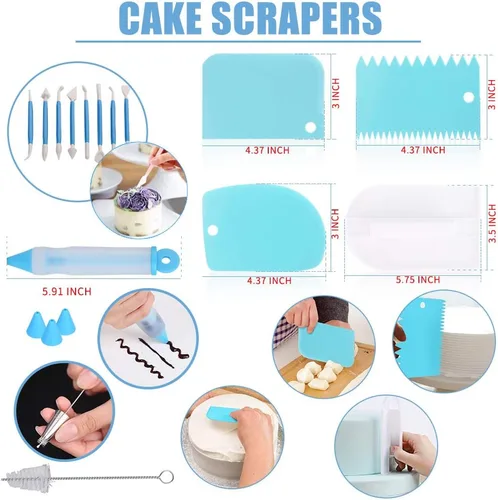 Miniatura 6 de Kit de decoración de pasteles, suministros de decoración de pasteles, juego de 515 piezas de suministros para hornear con 3 juegos de moldes
