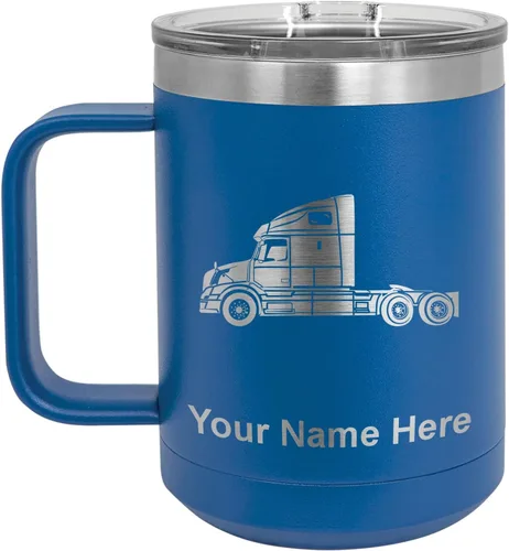 Miniatura 33 de LaserGram Taza de café aislada al vacío de 15 onzas, cabina de camión, grabado personalizado incluido (negro)