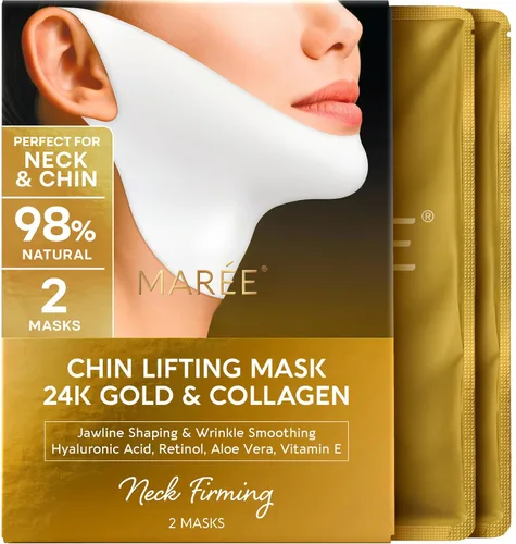 MAREE Máscara de elevación de línea V con oro de 24 quilates, mascarilla facial de colágeno profundo para mujeres, máscara moldeadora de mandíbula