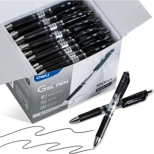 deli Bolígrafos de gel, 100 bolígrafos retráctiles, tinta negra, punta media de 0.028 in, escritura suave, secado rápido, no se corren para tomar