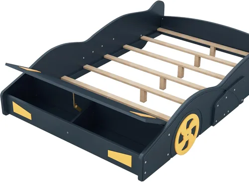 Miniatura 8 de CITYLIGHT Camas de automóvil de tamaño matrimonial para niños, marco de cama matrimonial en forma de auto de carreras con ruedas y almacenamiento
