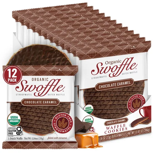 Miniatura 15 de Stroopwafels Orgánicos Certificados Sin Gluten de Swoffle - Relleno de Caramelo (16) Obleas de 1.16oz Sin OGM, Sin Trigo, Kosher, Sin Soja y Sin