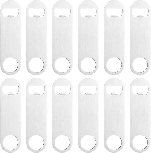 Miniatura 13 de 12 abridores de botellas planos de 3.5 x 1.18 pulgadas, abridor de botellas de cerveza de acero inoxidable negro, hoja de barra resistente, abridor