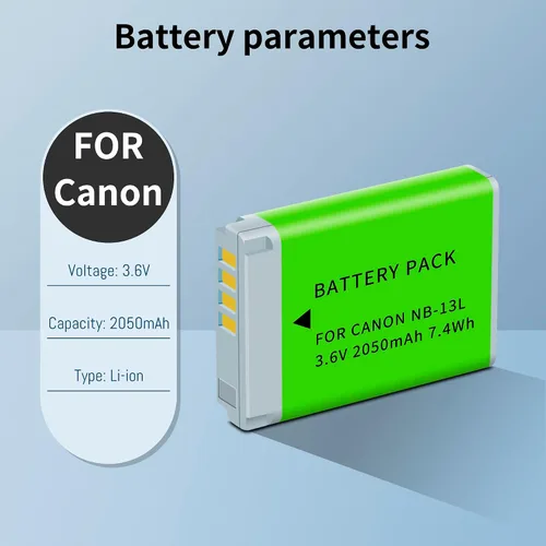 Miniatura 2 de Paquete de 2 baterías NB-13L mejoradas (2050 mAh) y cargador LED dual para Canon PowerShot G1 X Mark III, G5 X, G5X Mark II, G7 X, G7 X Mark II, G9