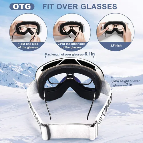 Miniatura 3 de FONHCOO Gafas de esquí para hombres y mujeres, antivaho OTG gafas de snowboard con lente desmontable para esquí, patinaje, protección UV Rosa Vlt